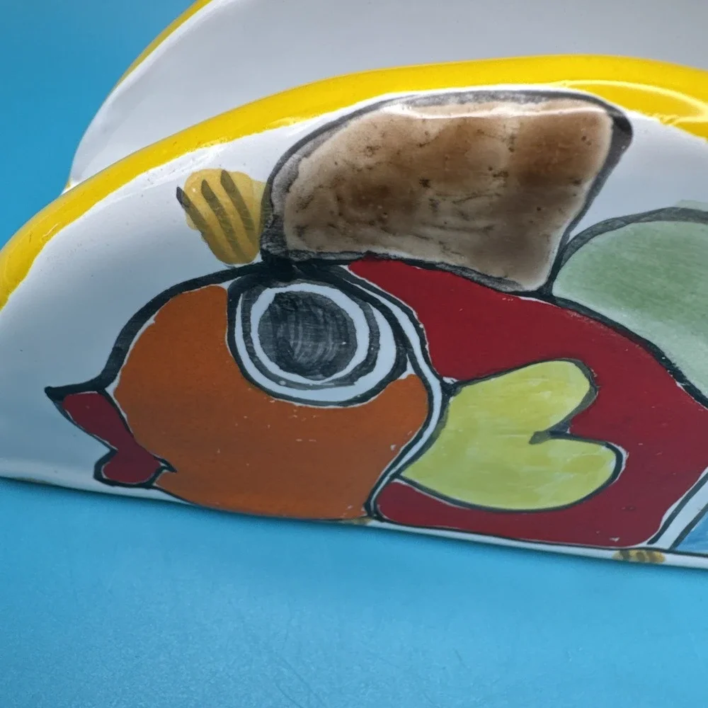 Nino Parrucca Napkin Holder or Letter Holder w Fish Art Pottery Made In Italy‎